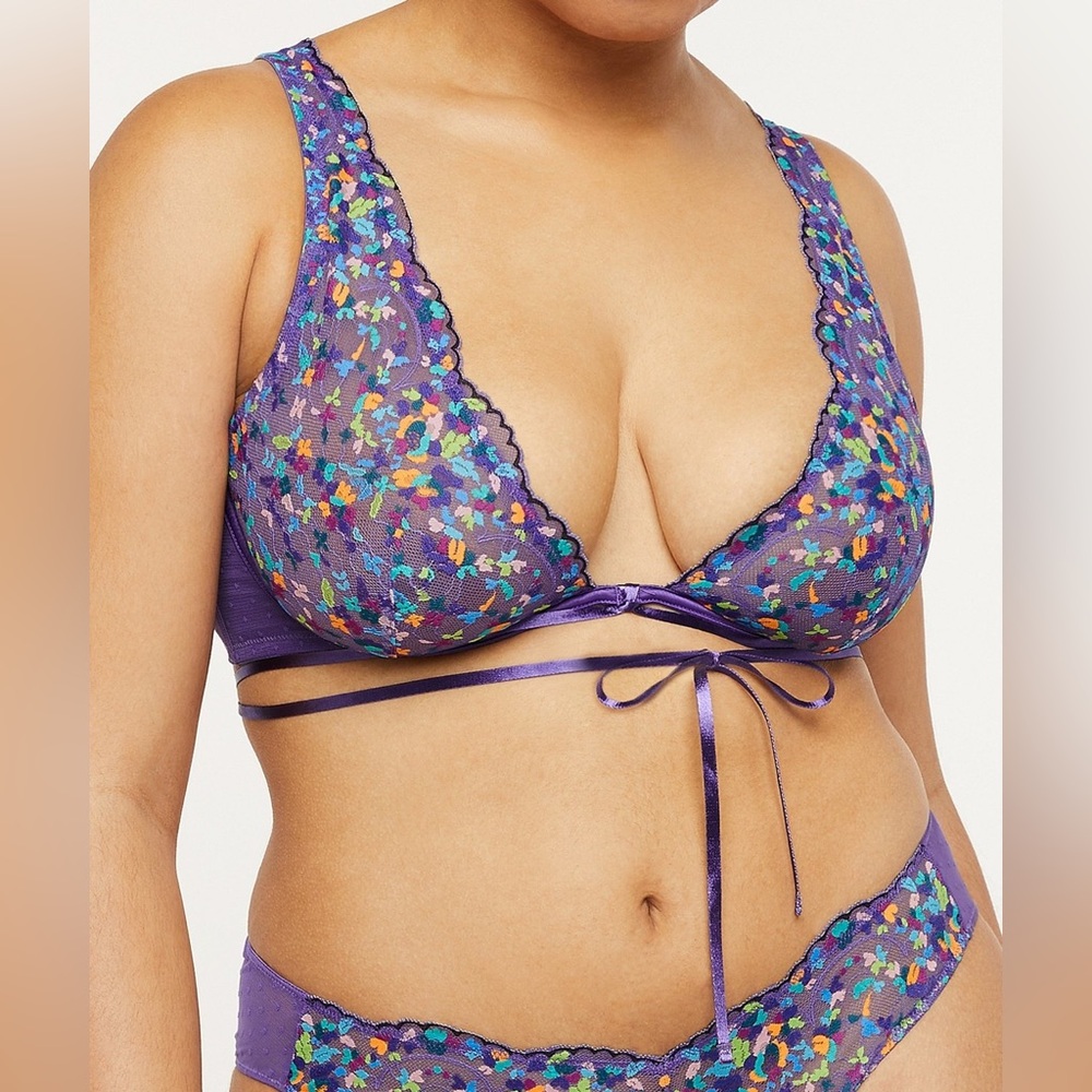 NWT Savage x Fenty Steamy Floral Unlined Lace Bra Purple Royale Romance In Bloom - Picture 3 of 15